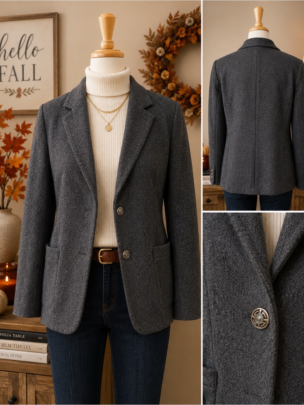 Vintage Bleyle Blazer Womens 16 Gray 100% Wool Made USA Lined Career Jacket